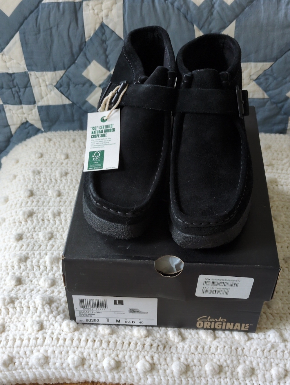 NWT Clarks Wallabee Black Suede Ladies Booties